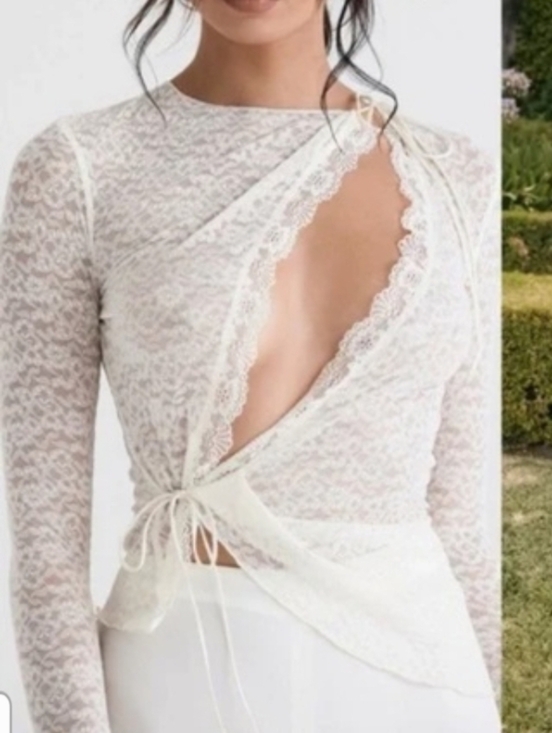 House of CB Tops - Women's Cream Lace Wrap Long-Sleeve Top